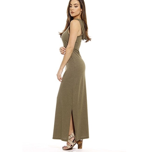 V-Neck Hooded Jersey Maxi Dress - Picture 1 of 6